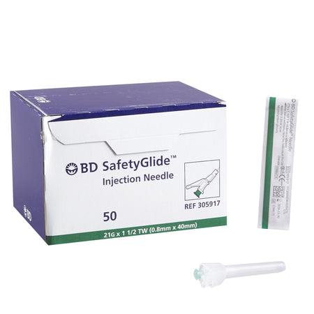 BD 305917 SafetyGlide Hypodermic Needle, 21 Gauge, 1-1/2 Inch