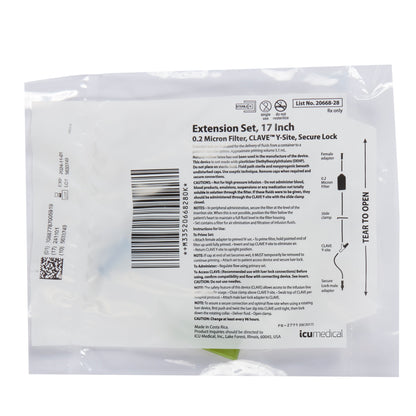 ICU Medical 2066828 IV Extension Set LifeShield® Needle-Free Port Macro Bore 17 Inch Tubing With Filter