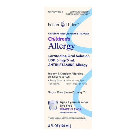 McKesson 70677105801 Foster & Thrive Children's Allergy Loratadine Oral Solution, Grape Flavor