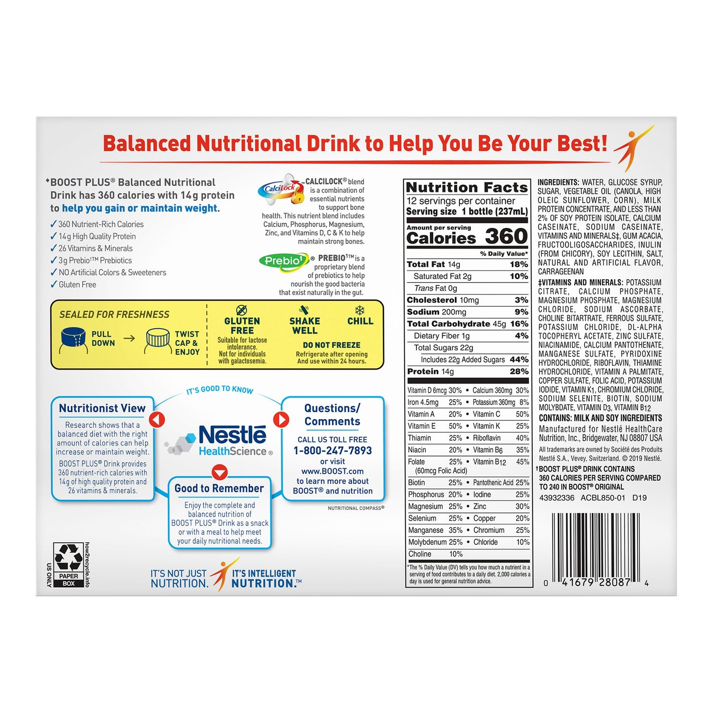 Boost® Plus Vanilla Balanced Nutritional Drink, 8 oz. Bottle