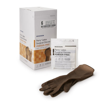 McKesson 20-1360N Perry Latex Surgical Glove, Size 6, Brown
