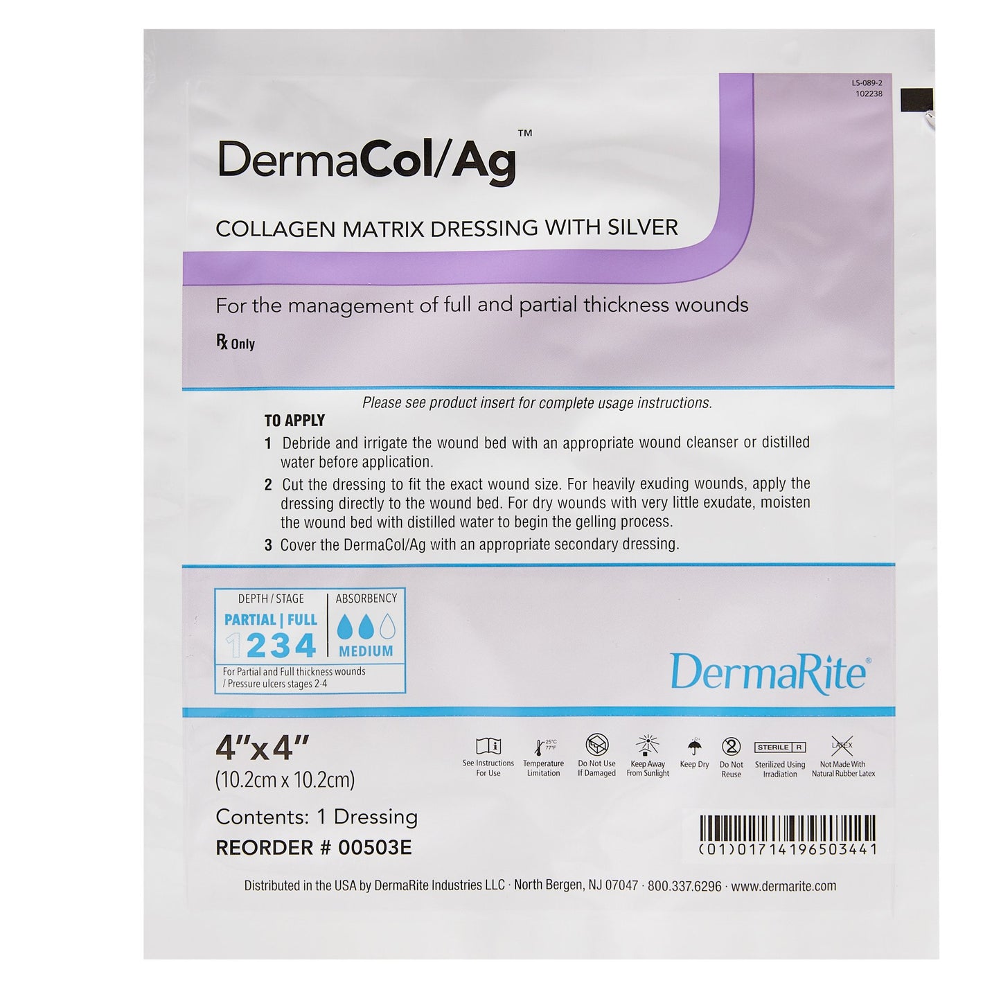 Dermarite DermaCol/Ag™ 00503E Silver Collagen Dressing, 4 x 4 Inch