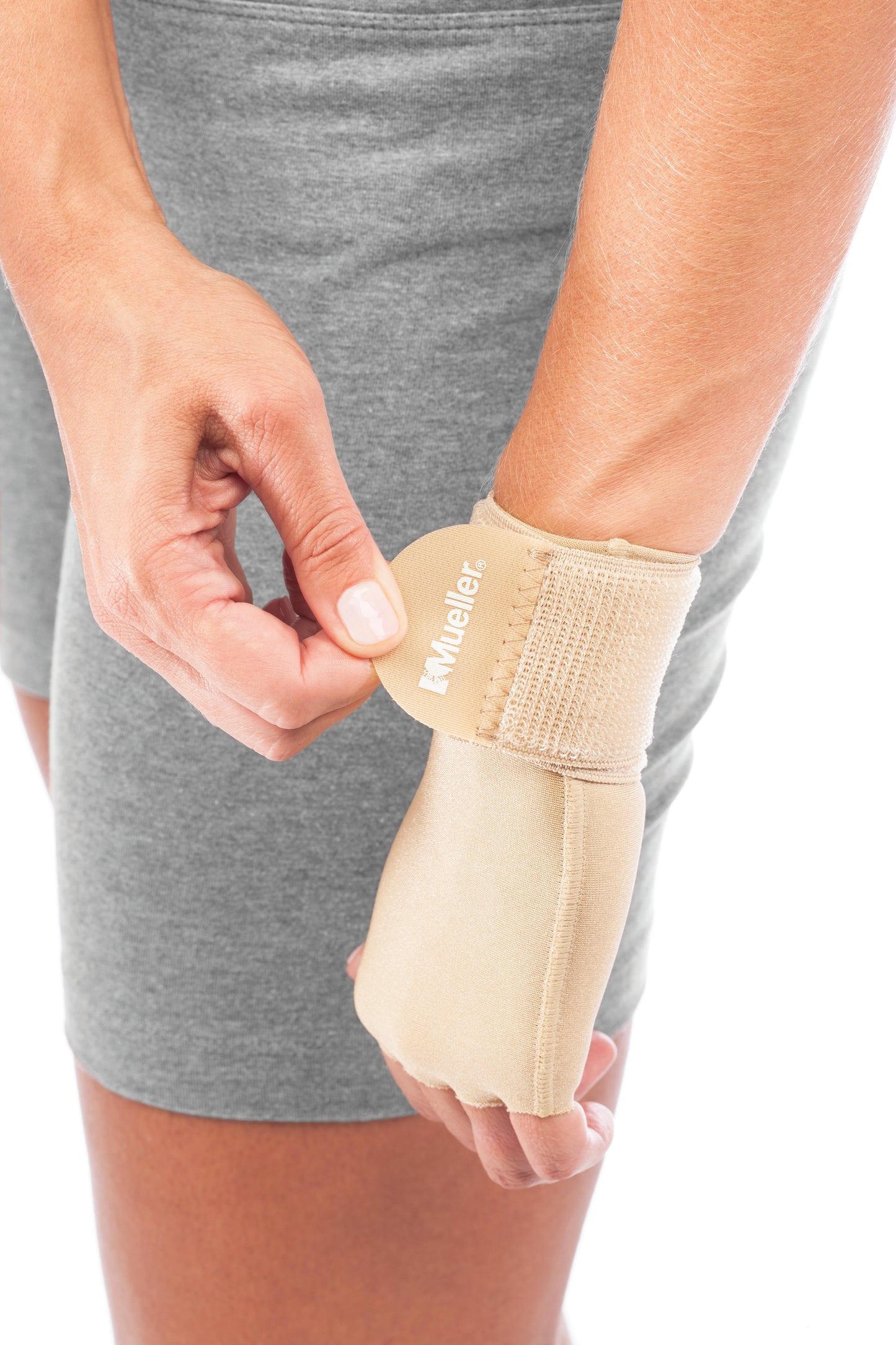 Compression Glove Mueller® Compression & Support Gloves Fingerless Small / Medium Over-the-Wrist Length Ambidextrous