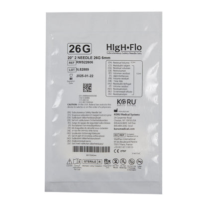 Sub-Q Infusion Set HIgH-Flo™2 2 X 26 Gauge 6 mm 20 Inch Tubing Without Port