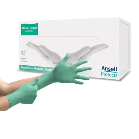 Ansell 3771 Micro-Touch Affinity Polychloroprene Exam Glove, Small, Green