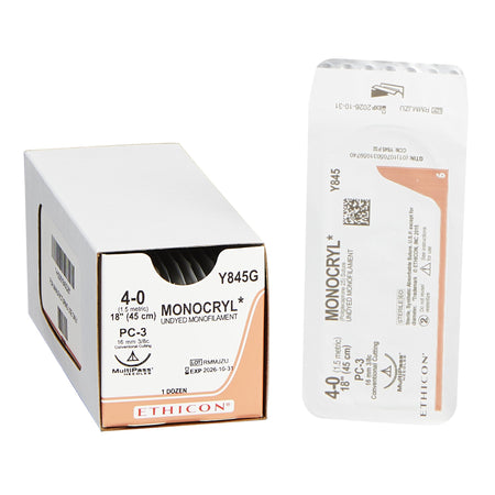 Ethicon Y845G Monocryl Poliglecaprone Absorbable Suture with Needle, Precision Conventional Cutting