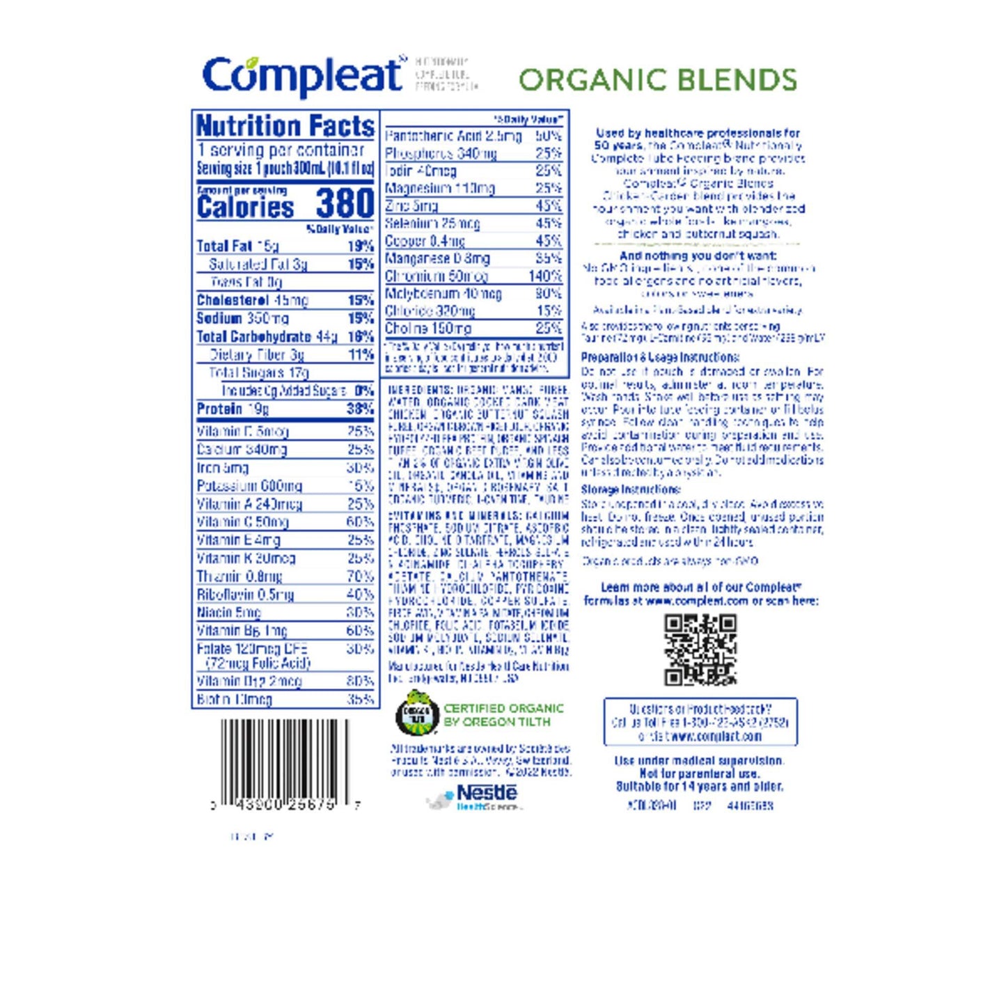 Compleat® Organic Blends Chicken-Garden Blenderized Whole Foods, 10.1 oz. Pouch