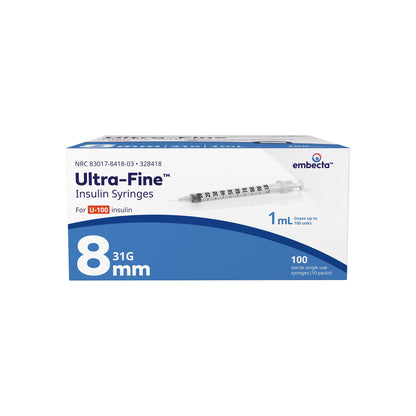 Ultra-Fine™ Insulin 1 mL Syringe with Needle, 31 Gauge, 5/16 Inch Needle Length