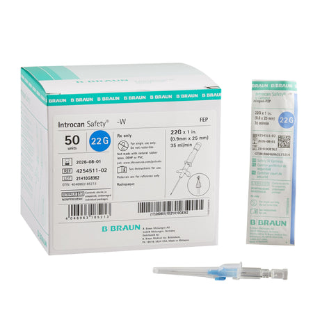Introcan Safety® Peripheral IV Catheter 4254511-02, 22 Gauge, Winged, Notched