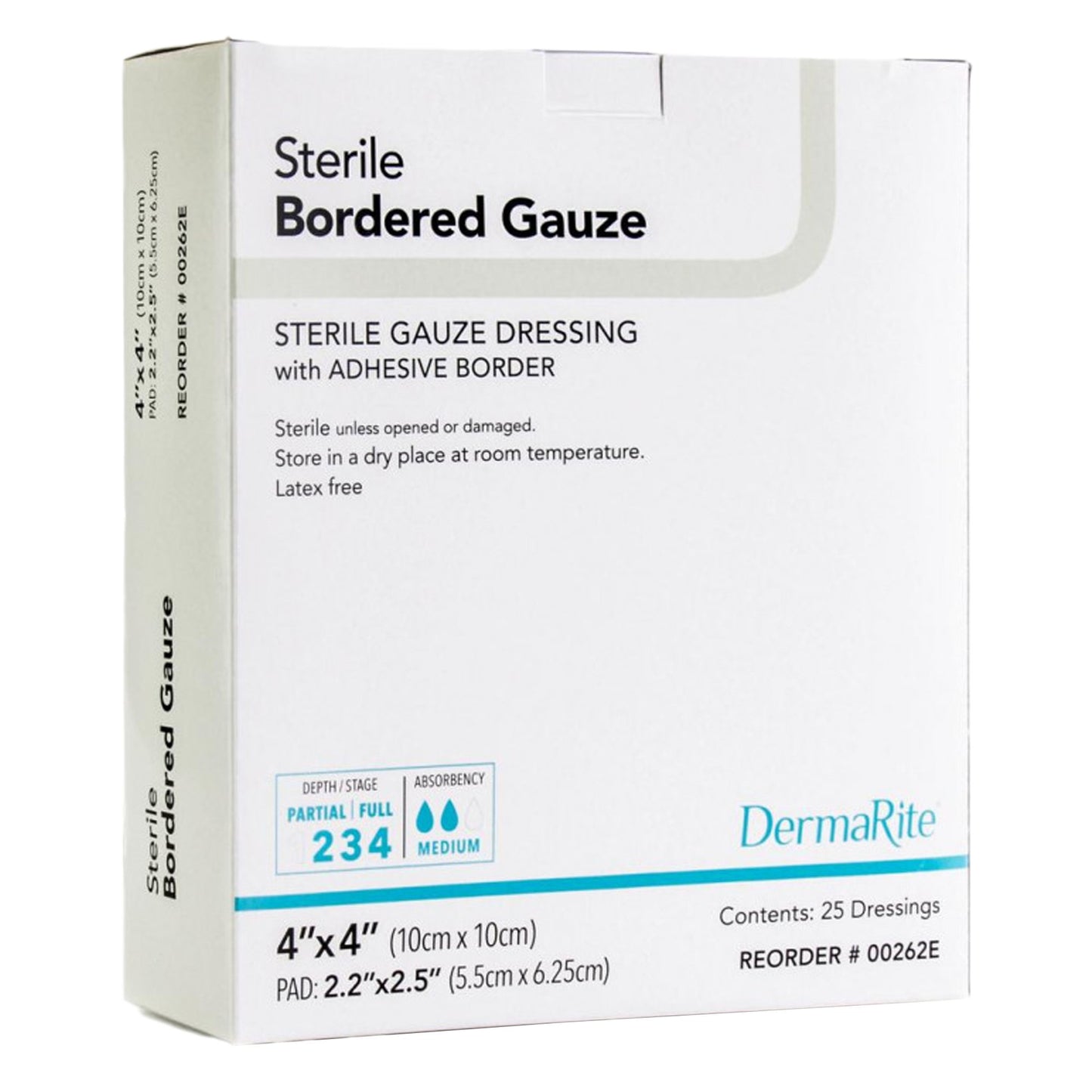 In-stock DermaRite 00262E 4x4 inch bordered gauze adhesive dressings ready for local pickup at Lexicon Medical Supply in Tucson, AZ.