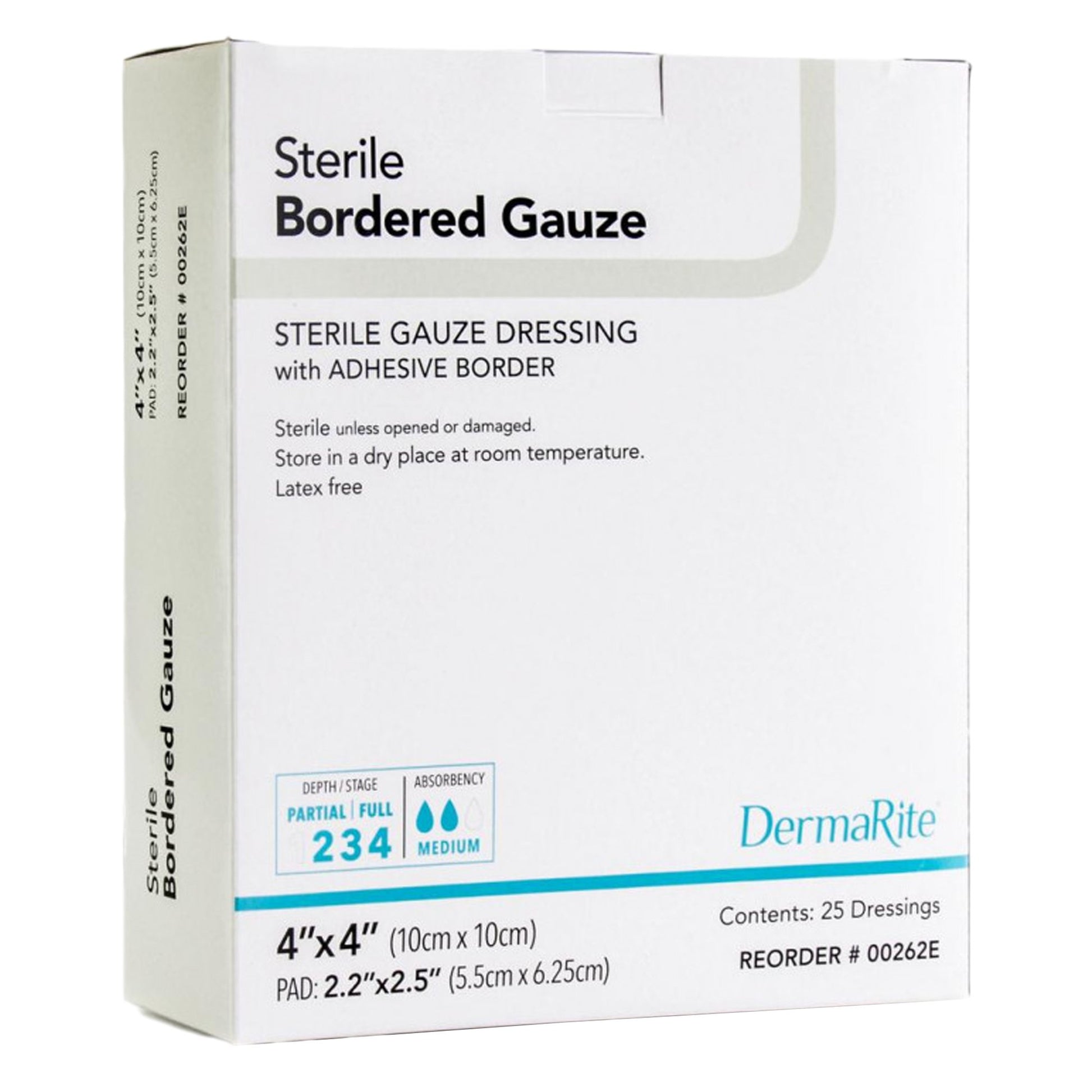 In-stock DermaRite 00262E 4x4 inch bordered gauze adhesive dressings ready for local pickup at Lexicon Medical Supply in Tucson, AZ.