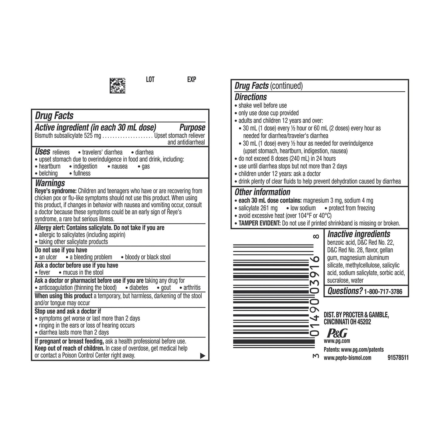 Pepto Bismol® Bismuth Subsalicylate Anti-Diarrheal