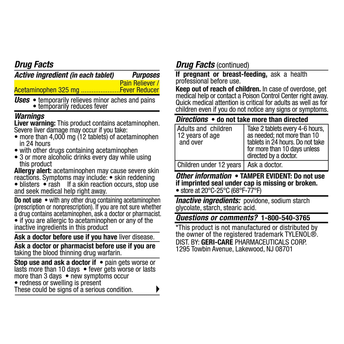 Geri-Care® Regular Strength Acetaminophen