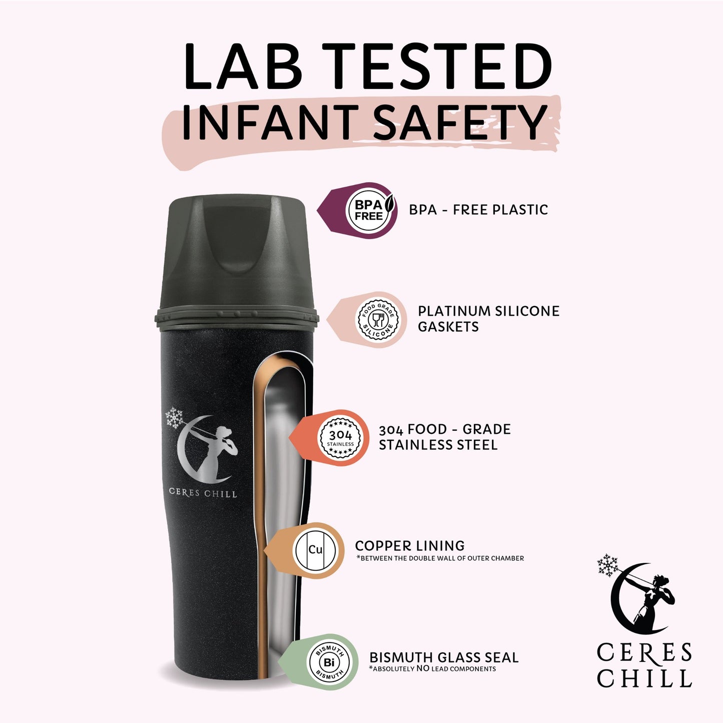 Ceres Chill OG Stainless Steel Breast Milk Chiller Container, Rose Gold