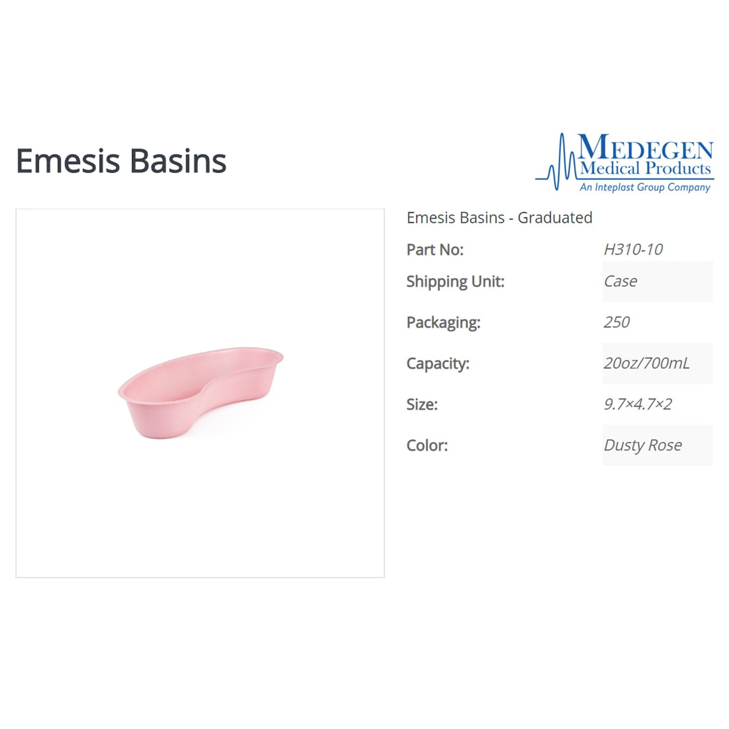 Medegen Emesis Basin, 700 cc, Pink
