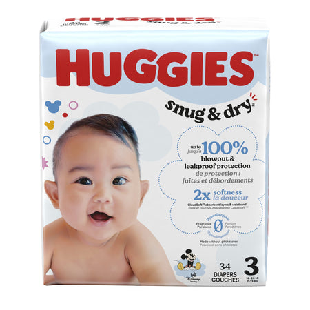 Kimberly-Clark 56426 Unisex Baby Diaper Huggies Snug & Dry Size 3 Disposable Heavy