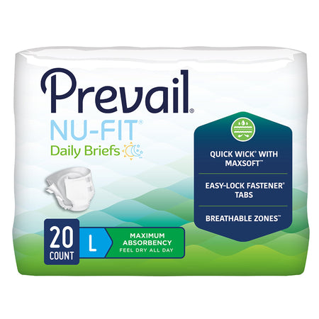 First Quality NU-013/2 Prevail Nu-Fit Incontinence Brief, Large, White, Heavy Absorbency