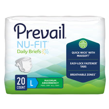 Incontinence Brief Prevail® Nu-Fit® Adult Large Unisex Disposable Heavy Absorbency