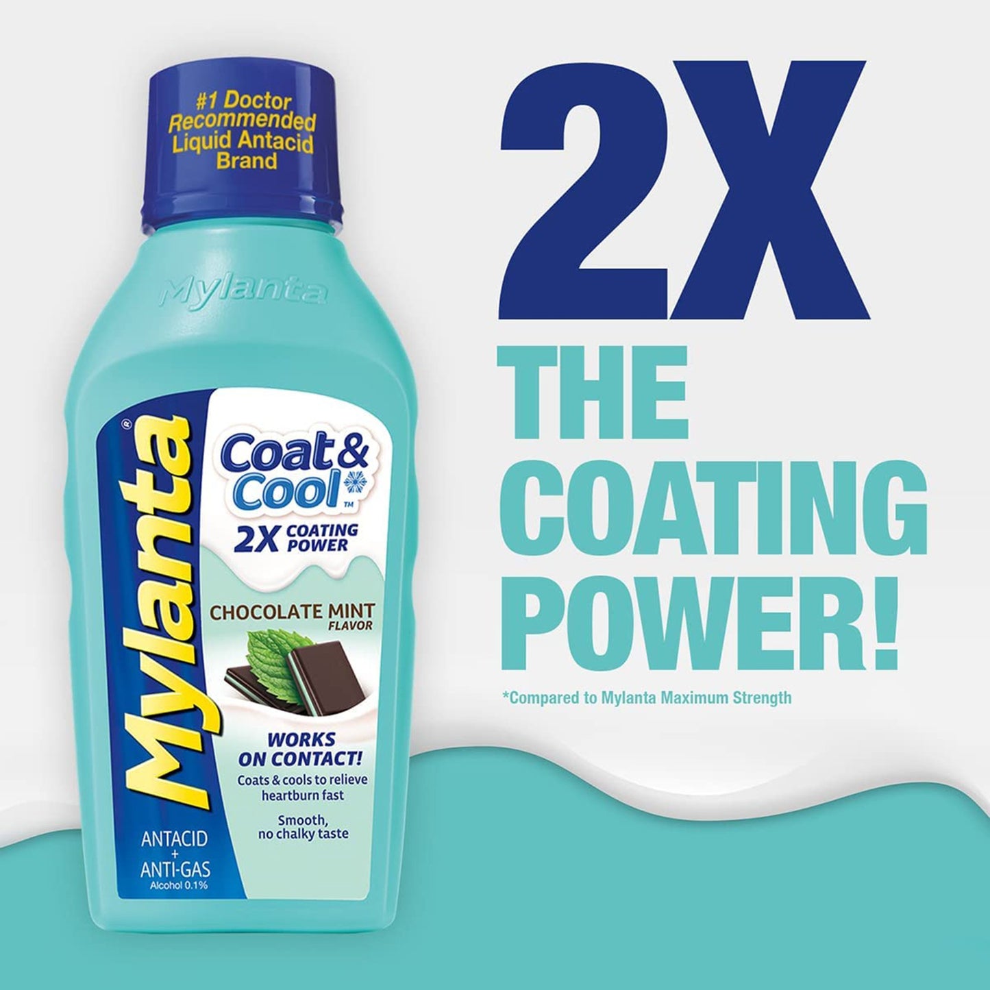 Mylanta Coat & Cool Antacid + Anti-Gas Liquid, Chocolate Mint Flavor