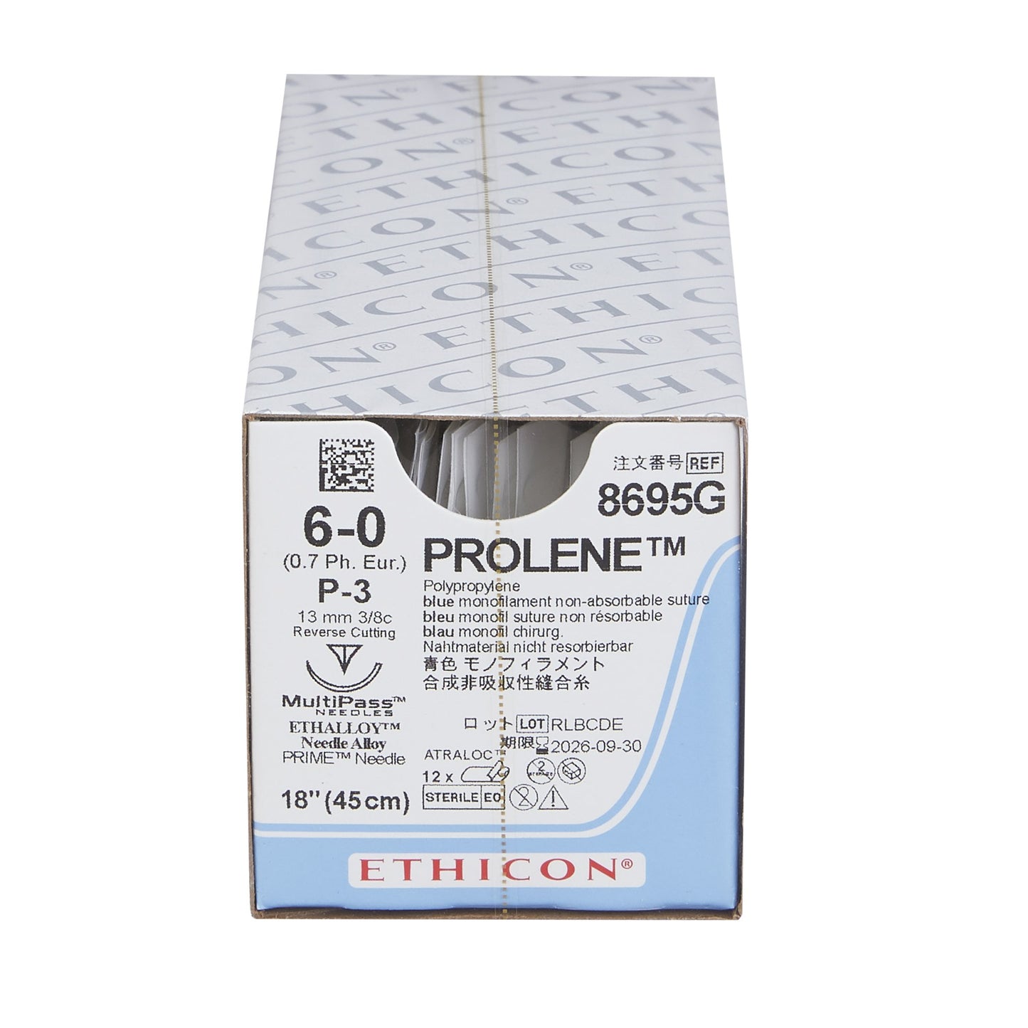 Ethicon Nonabsorbable Suture with Needle Prolene™ Polypropylene P-3 3/8 Circle Precision Reverse Cutting Needle Size 6-0 Monofilament