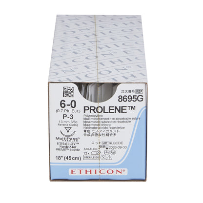 Ethicon Nonabsorbable Suture with Needle Prolene™ Polypropylene P-3 3/8 Circle Precision Reverse Cutting Needle Size 6-0 Monofilament