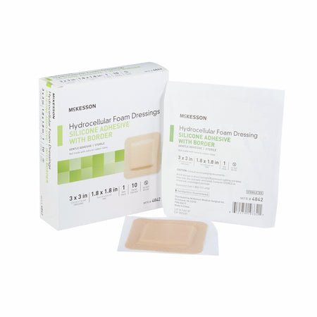 McKesson 4842 Silicone Adhesive with Border Silicone Foam Dressing, 3 x 3 Inch