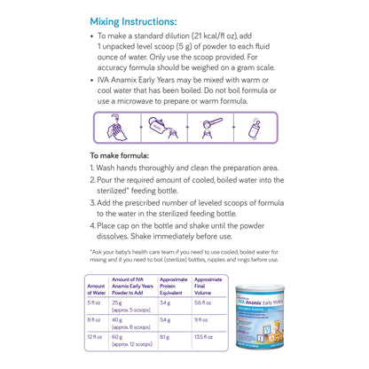 IVA Anamix® Early Years Amino Acid–Based, Leucine-Free Infant Formula with Iron