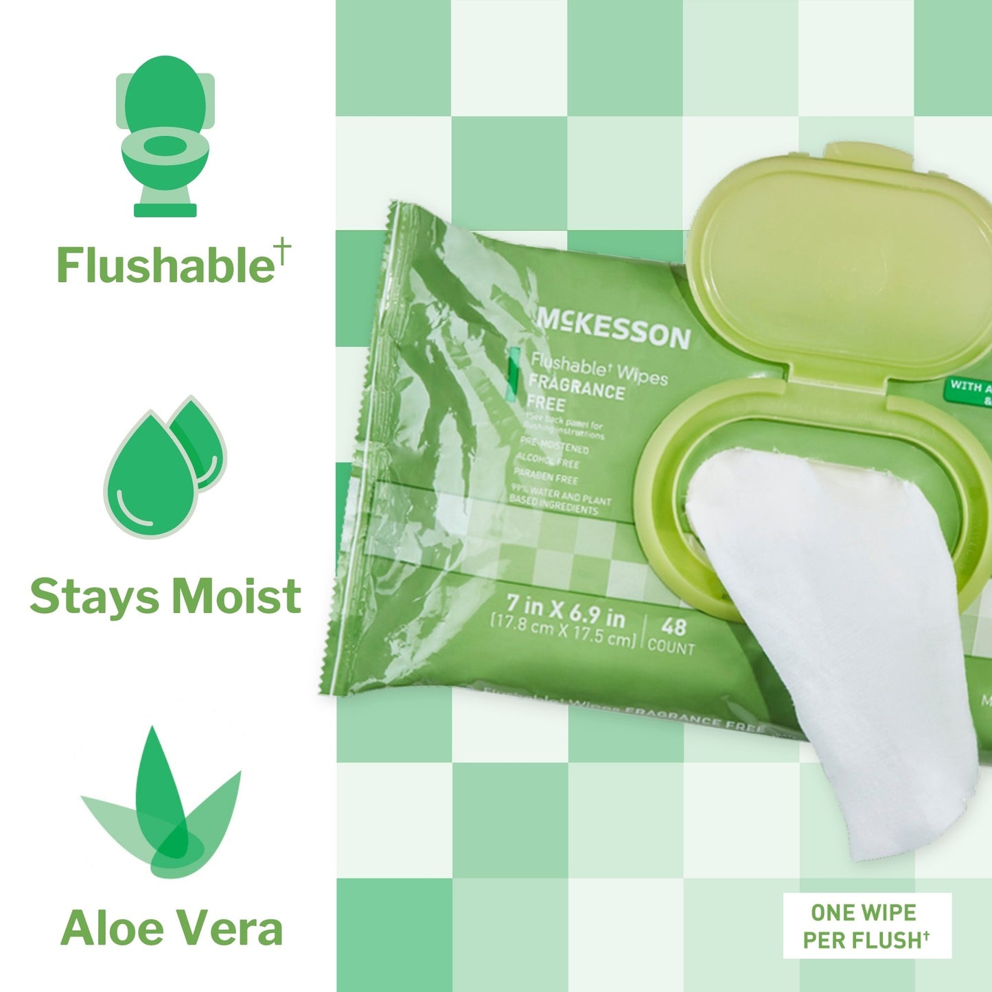 McKesson Flushable* Wet Wipes - Unscented, 48 Wet Wipes per Pack
