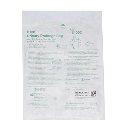 Bard® Urinary Drain Bag with Anti-Reflux, 1 Hook, 2000 mL