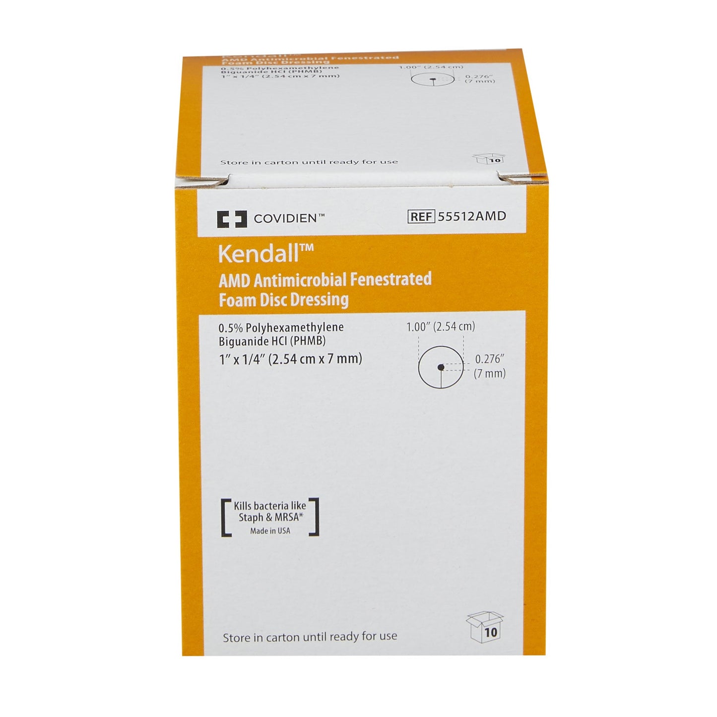 Kendall™ AMD Non-Adhesive without Border Antimicrobial Foam Dressing, 1/4 x 1 Inch
