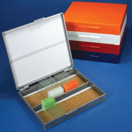 McKesson 177-513079B Slide Storage Box Blue ABS Plastic / Cork 100 Capacity