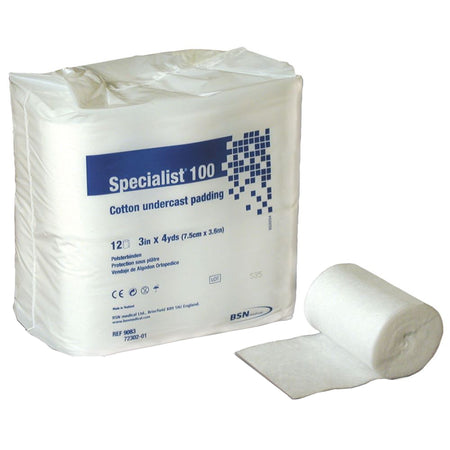 BSN 9083 Specialist 100 White Cotton Undercast Cast Padding, 3 Inch x 4 Yard