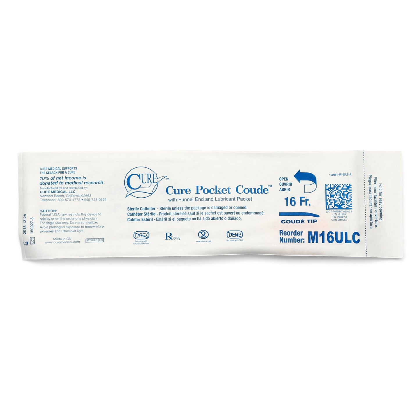 Cure Pocket Cath® Urethral Catheter, 16 Fr.