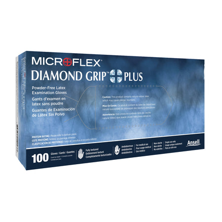 Microflex DGP-350-L Diamond Grip Plus Latex Gloves, Large, White