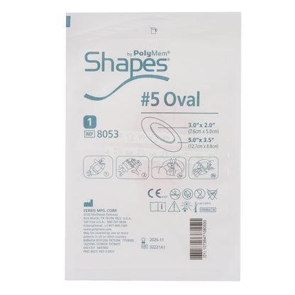PolyMem® Shapes® Adhesive with Border Foam Dressing, 3½ x 5 Inch Oval