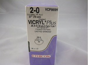 Ethicon VCP869H Coated Vicryl Plus Polyglactin 910 Absorbable Antibacterial Suture with Needle