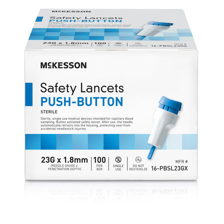 McKesson Push Button Safety Lancet, 23G x 1.8mm by McKesson Brand product image
