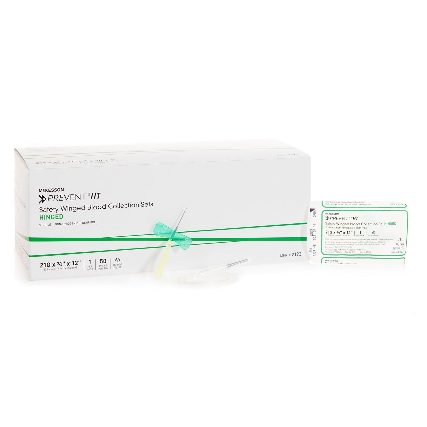 McKesson Prevent® Blood Collection Set, 21 Gauge, ¾-inch needle length