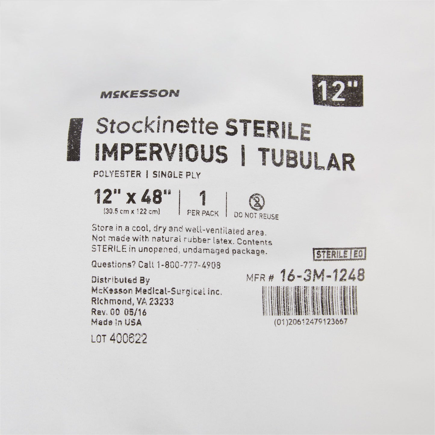 McKesson Impervious Surgical Stockinette, 12 x 48 Inch