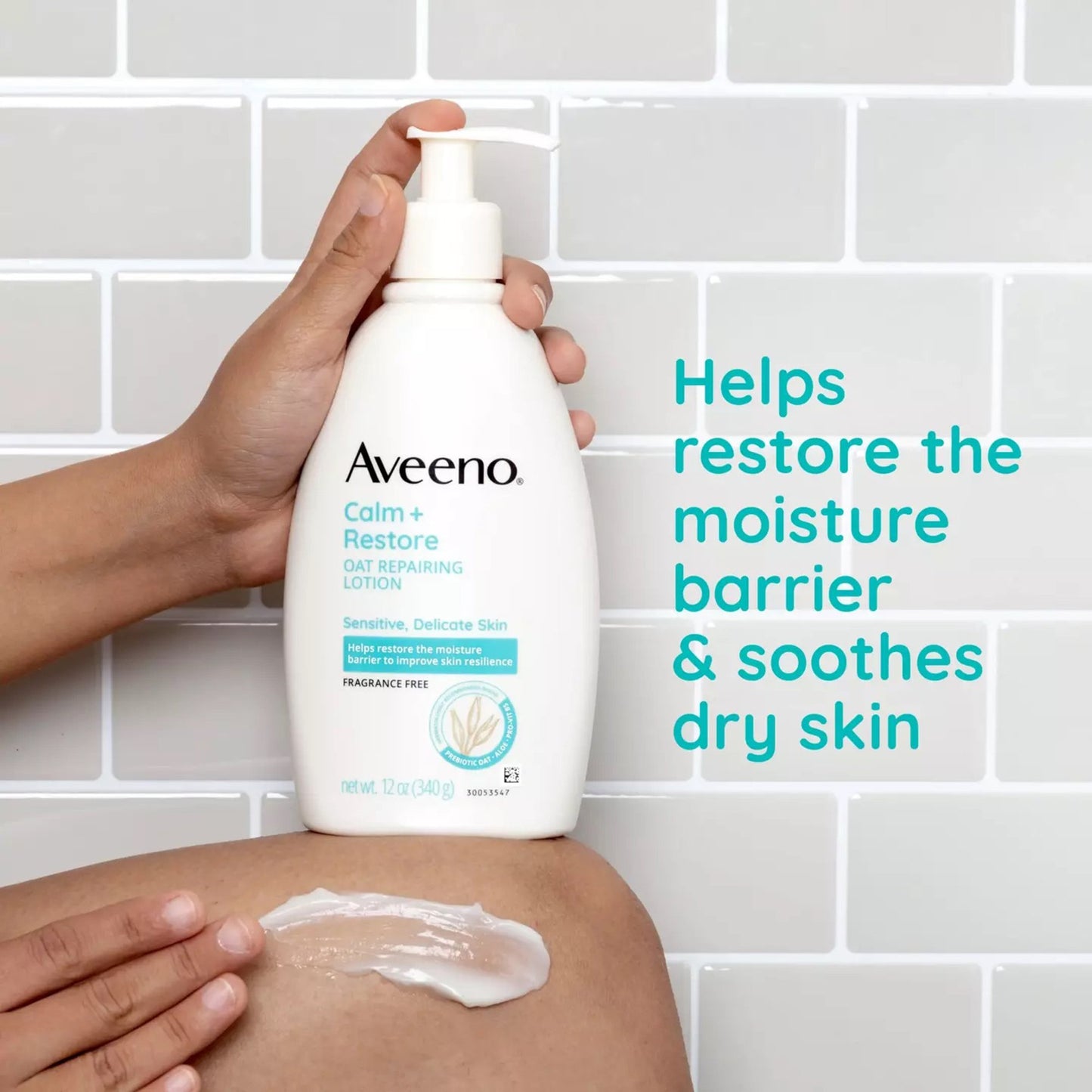 Hand and Body Moisturizer Aveeno® Calm + Restore Oat Replenishing Lotion 12 oz. Pump Bottle Unscented Lotion