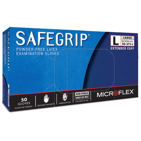 Microflex SG-375-L SafeGrip Latex Extended Cuff Length Exam Glove, Large, Blue