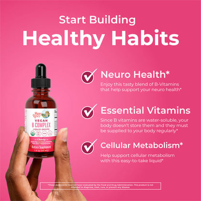 Dietary Supplement Mary Ruth's® Vegan B-Complex Niacin / Vitamin B6 / Folate / B12 / Biotin 2 mg - 2 mg - 400 mcg - 1,500 mcg - 2,500 mcg Strength Drop 1 oz. Cherry Flavor