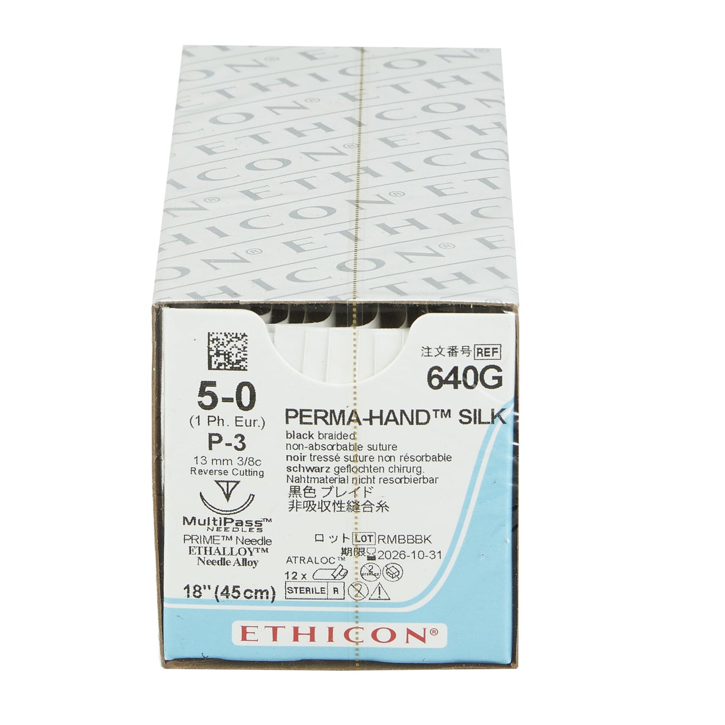 Ethicon 640G Nonabsorbable Suture with Needle Perma-Hand™ Silk P-3 3/8 Circle Precision Reverse Cutting Needle Size 5-0 Braided