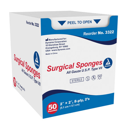 Dynarex 3322 Sterile Gauze Sponge, 2 x 2 Inch, 8-Ply
