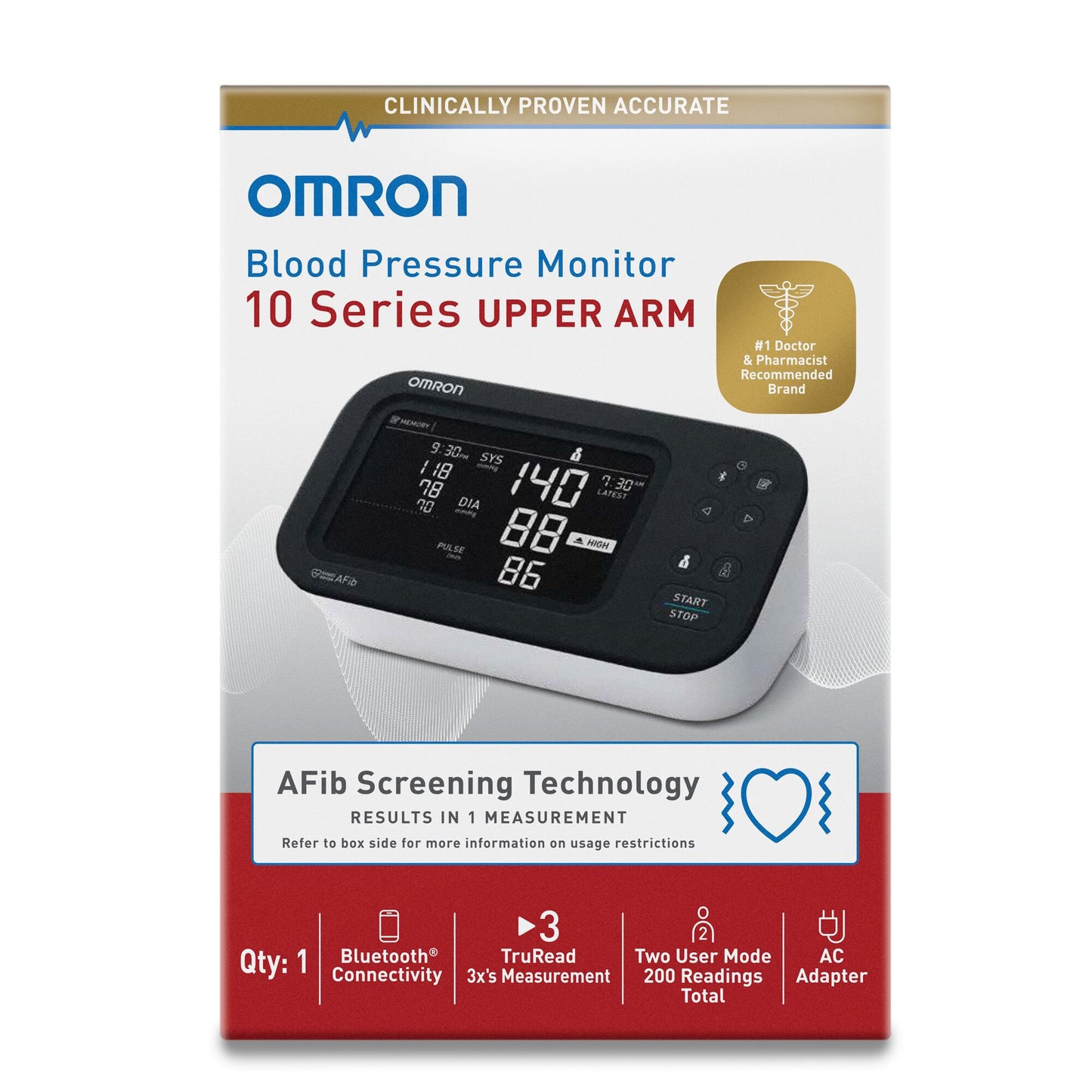 Digital Blood Pressure Monitor Omron 10 Series® Adult Cuff Nylon Cuff 9 to 17 Inch Desk Model