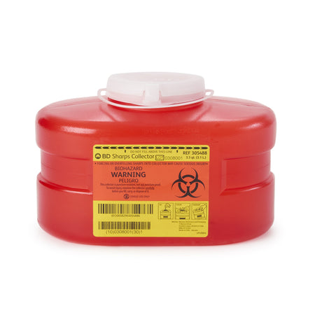 BD 305488 Becton Dickinson Red Sharps Container, 3.3 Quart, 5.3 x 9.1 x 5 Inch