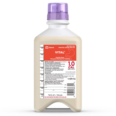 Abbott Nutrition 62711 Vital 1.0 Cal Vanilla Tube Feeding Formula, 33.8 oz. Ready to Hang Bottle