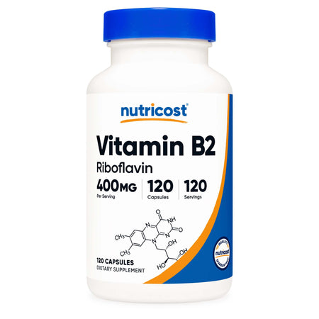 Nutricost NTC080101 Dietary Supplement Vitamin B2 Riboflavin B2 400 mg Strength Capsule 120 Per Bottle