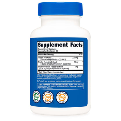 Dietary Supplement nutricost® Tongkat 1,000 mg Strength Capsule 60 Per Bottle