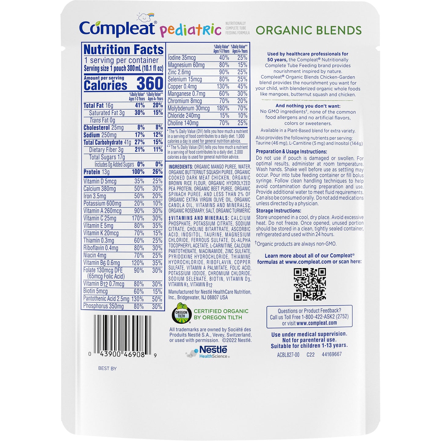 Pediatric Oral Supplement Compleat® Pediatric Organic Blends Chicken Garden Flavor 10.1 oz. Pouch Liquid Plant Based